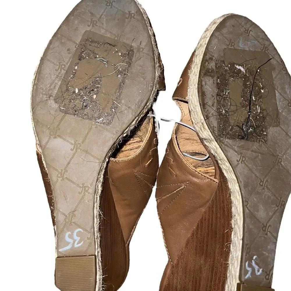 Jack Rogers Brown Leather Espadrille Wedges Size 8.5